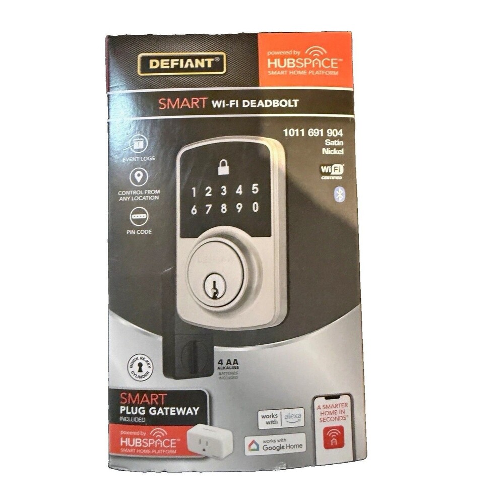 Defiant Wi‑Fi/Bluetooth Keypad Smart Deadbolt, Satin Nickel 1011 691 904